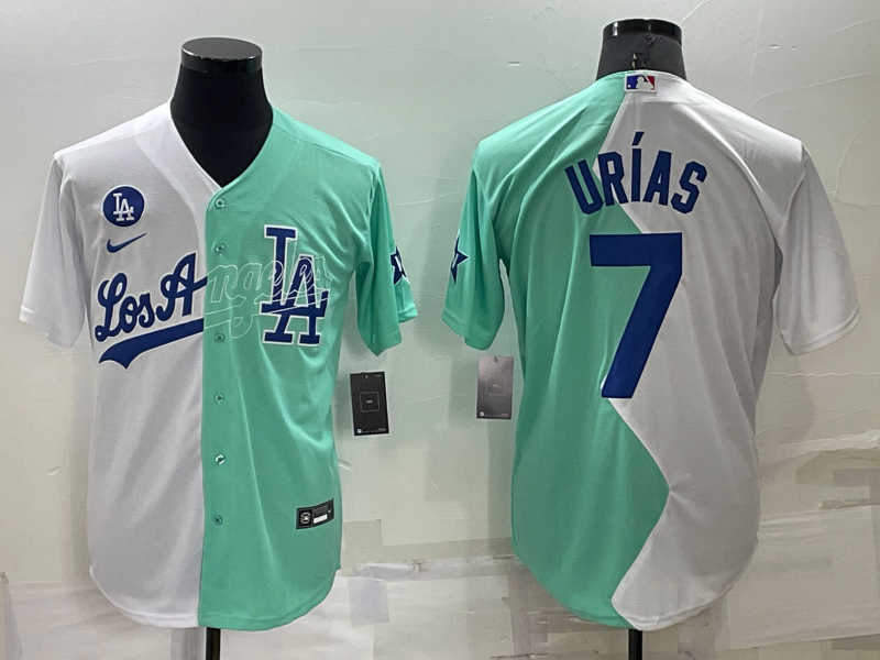 Men's Los Angeles Dodgers #7 Julio Urías 2022 All-Star White/Green Cool Base Stitched Baseball Jersey Men's Los Angeles Dodgers #7 Julio Urías 2022 All-Star White/Green Cool Base Stitched Baseball Jersey